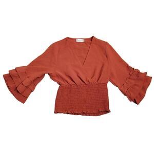 Ruffle‎ Flair Sleeve Top Fairy Core Boho Smocked Waist Boho Office Party Size XS